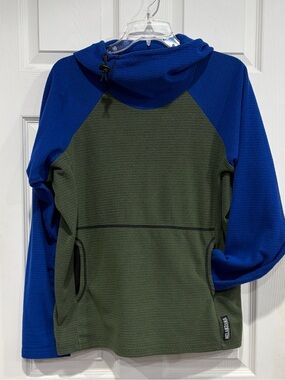 Melanzana Men's Medium Micro Grid Hoodie Green Blue Jacket GUC Microgrid